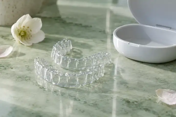 Clear aligner trays and a travel case