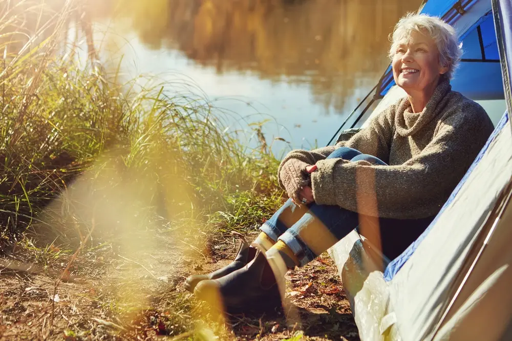 older woman camping